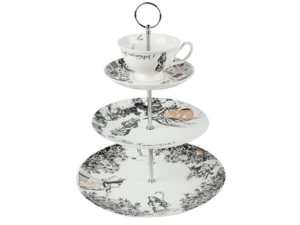 Mikasa x V&A Alice In Wonderland Porselen 3 Katlı Kek, Pasta Standı
