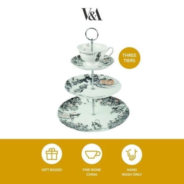 Mikasa x V&A Alice In Wonderland Porselen 3 Katlı Kek, Pasta Standı