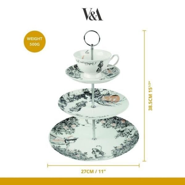 Mikasa x V&A Alice In Wonderland Porselen 3 Katlı Kek, Pasta Standı