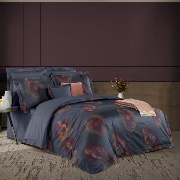 Sarev İrene Saten  Nevresim Takımı Çift Kişilik 4 Yastık-Mavi