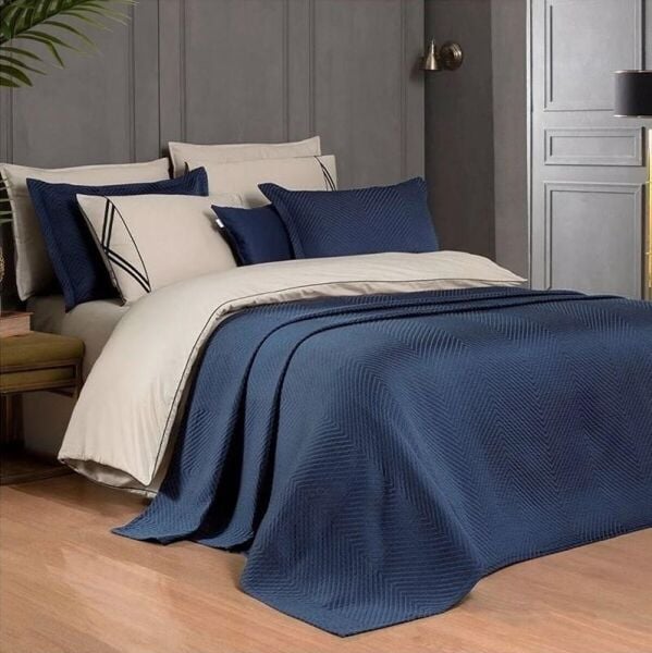 Sarev Kolmio Yatak Örtüsü Nevresim Takımı Lacivert Çift Kişilik
