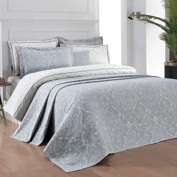 Sarev Salvia Yatak Örtüsü Gri Çift Kişilik