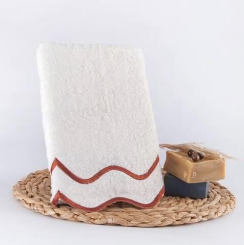 Nazik Home Helena Çizgi Nakışlı Pamuk Havlu Kiremit 30X50