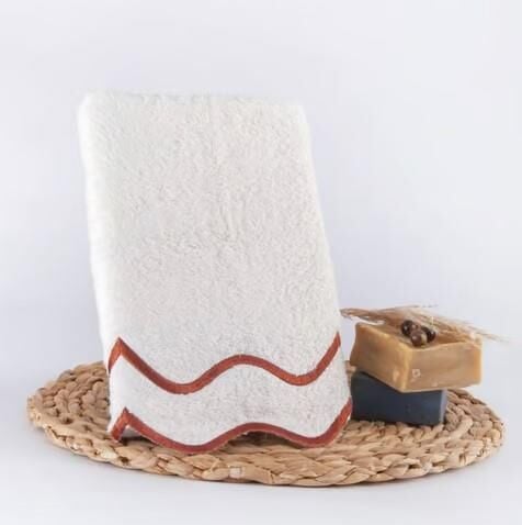 Nazik Home Helena Çizgi Nakışlı Pamuk Havlu Kiremit 30X50