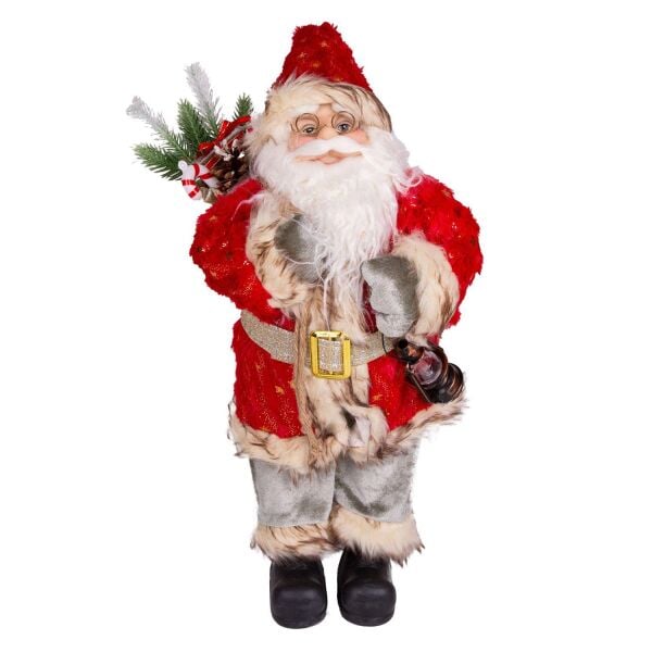 Yılbaşı Noel Baba Gold Hediye Çuvallı Yeşil Pantalonlu Fenerli Kırmızı Yeşil 45 Cm.