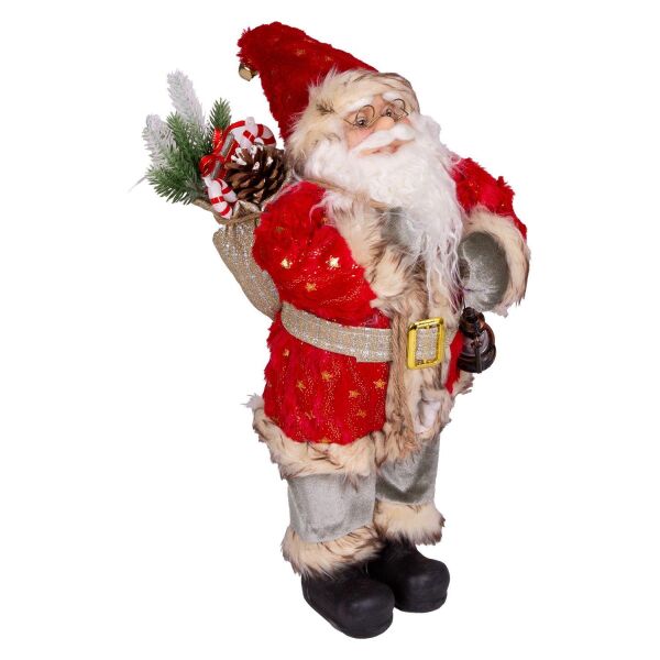 Yılbaşı Noel Baba Gold Hediye Çuvallı Yeşil Pantalonlu Fenerli Kırmızı Yeşil 45 Cm.