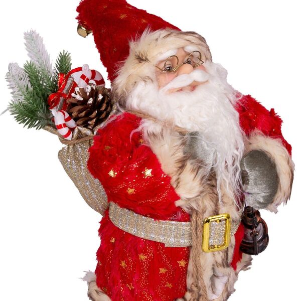 Yılbaşı Noel Baba Gold Hediye Çuvallı Yeşil Pantalonlu Fenerli Kırmızı Yeşil 45 Cm.