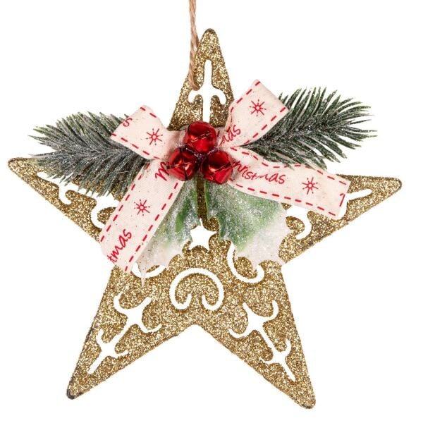 Yılbaşı Ağaç Süsü Yılbaşı Dekorlu Yıldız Gold 10x13 cm
