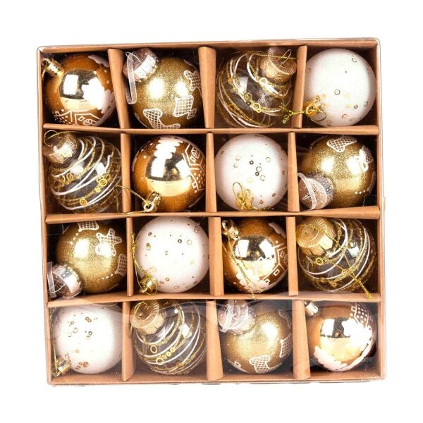 Yılbaşı Ağaç Süsü Yılbaşı Toplu 16 lı Set Gold Beyaz 6 cm