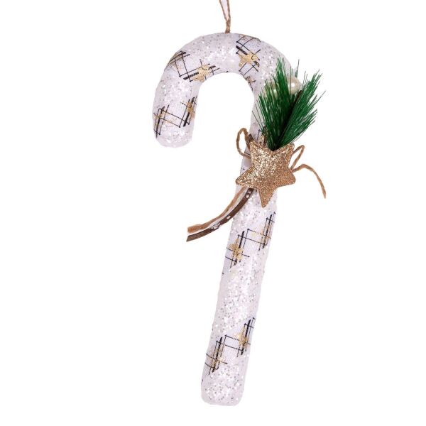 Yılbaşı Süsü Yılbaşı Dekorlu Baston Beyaz 9x21 Cm