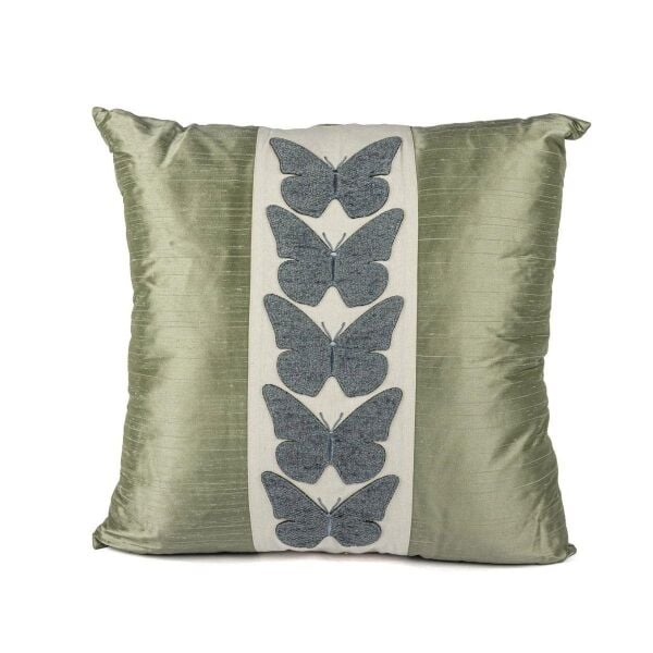 Mikasa Moor Alara Mavi Yeşil Kelebekli bordürlü 50x50 Yastık