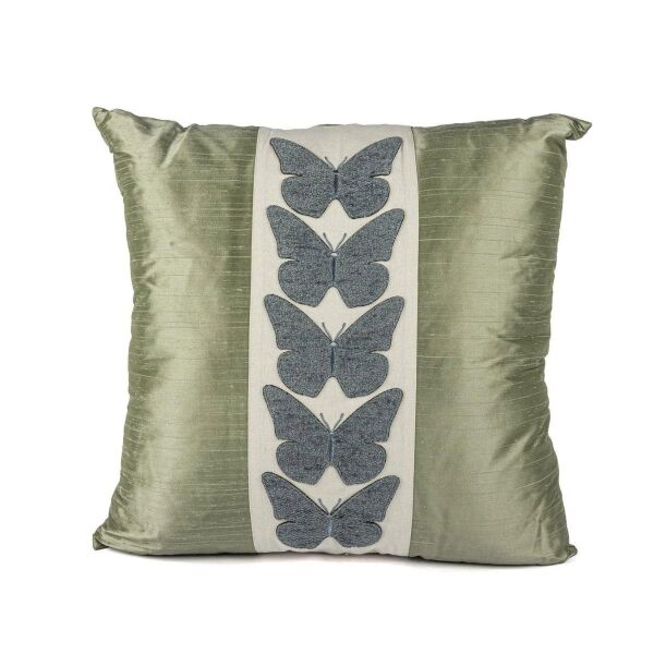Mikasa Moor Alara Mavi Yeşil Kelebekli bordürlü 50x50 Yastık