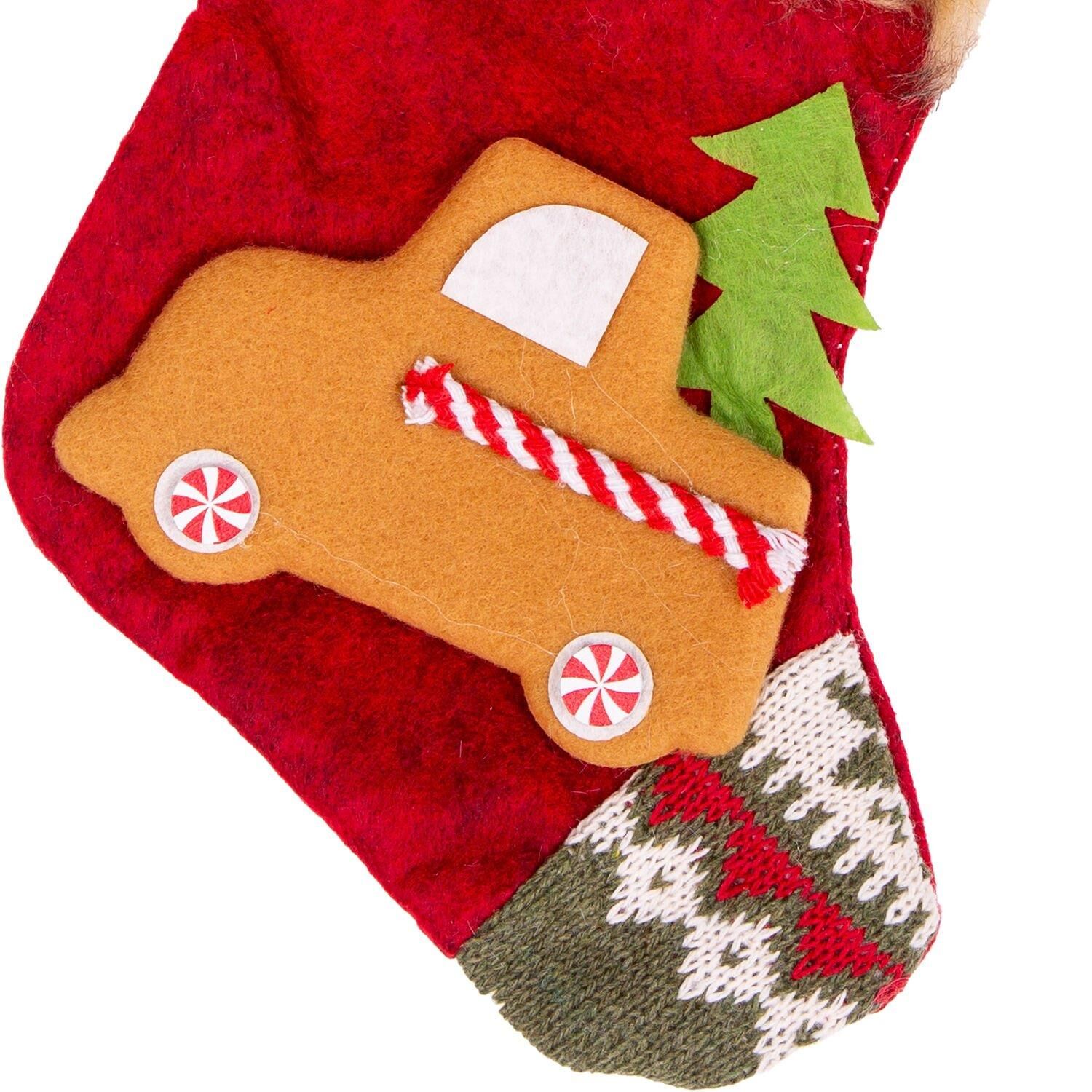 Yılbaşı Ağaç Süsü Kırmızı Çorap Araba Figürlü Kırmızı 15x24 cm