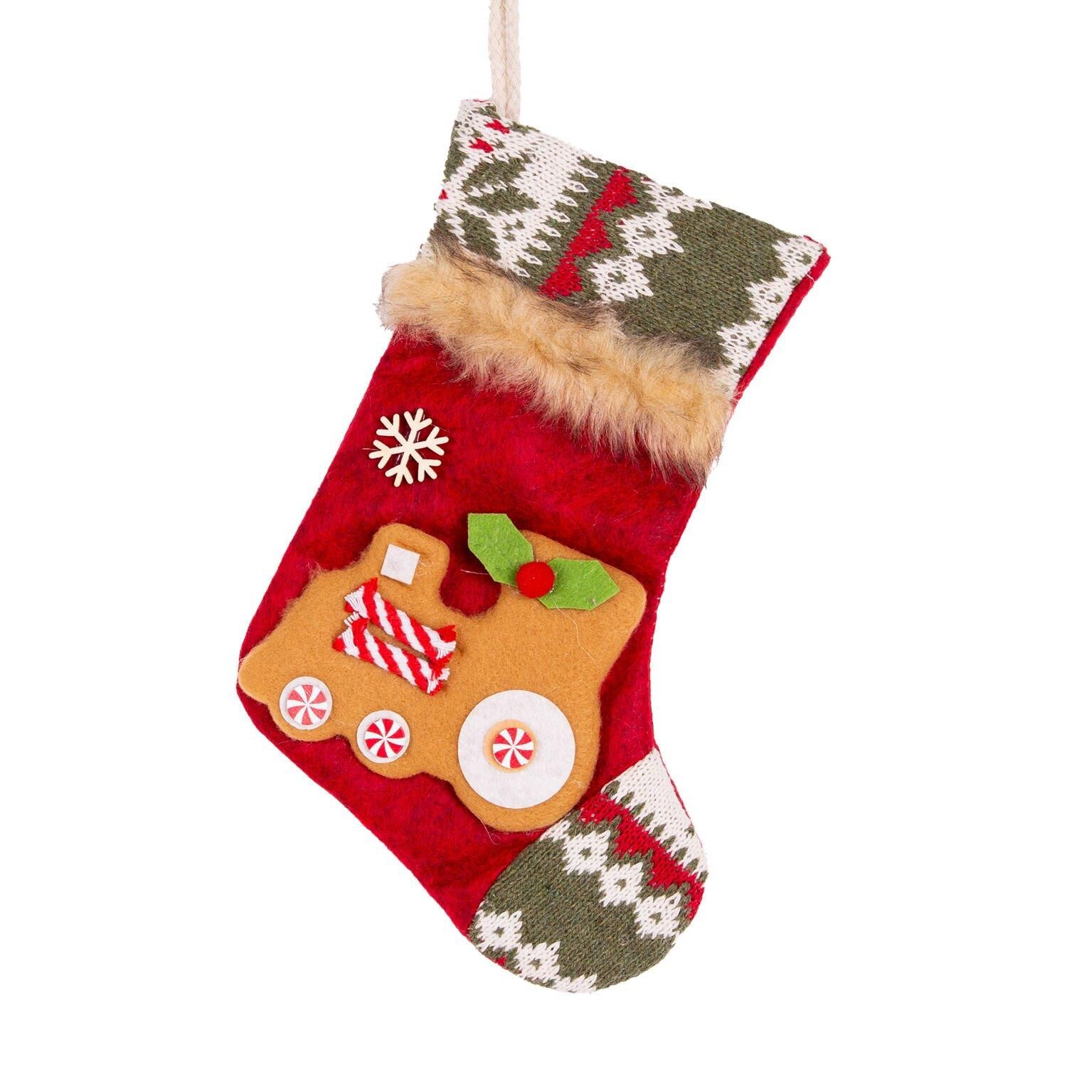 Yılbaşı Ağaç Süsü Çorap Tren Figürlü Kırmızı 15x24 Cm.