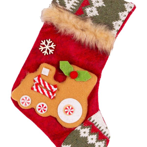 Yılbaşı Ağaç Süsü Çorap Tren Figürlü Kırmızı 15x24 Cm.