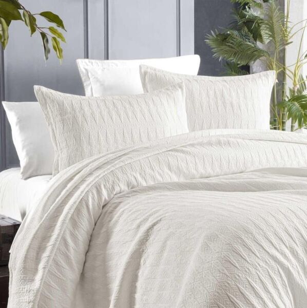 Sarev Doris Yatak Örtüsü Ekru Çift Kişilik