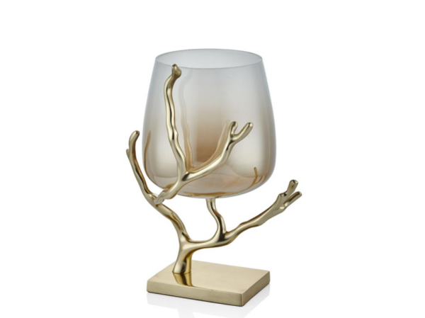 Lamedore Gold Branch Serisi Tekli Büyük Mumluk 22 x 20,5 x 31 Cm