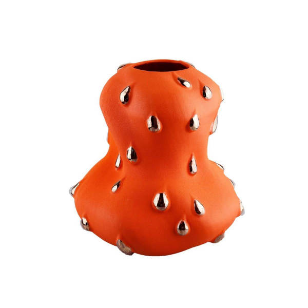 Lucky Art Gold Damlalı Orange Vazo 33 cm