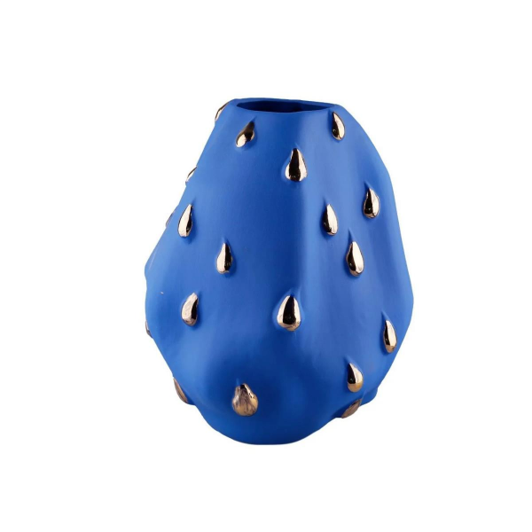 Lucky Art Gold Damlalı Blue Vazo 33 cm