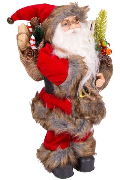 Yılbaşı Noel Baba Hediye Çuvallı Yılbaşı Dekorlu Kırmızı 30 cm