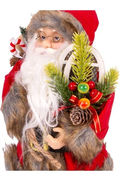 Yılbaşı Noel Baba Hediye Çuvallı Yılbaşı Dekorlu Kırmızı 30 cm