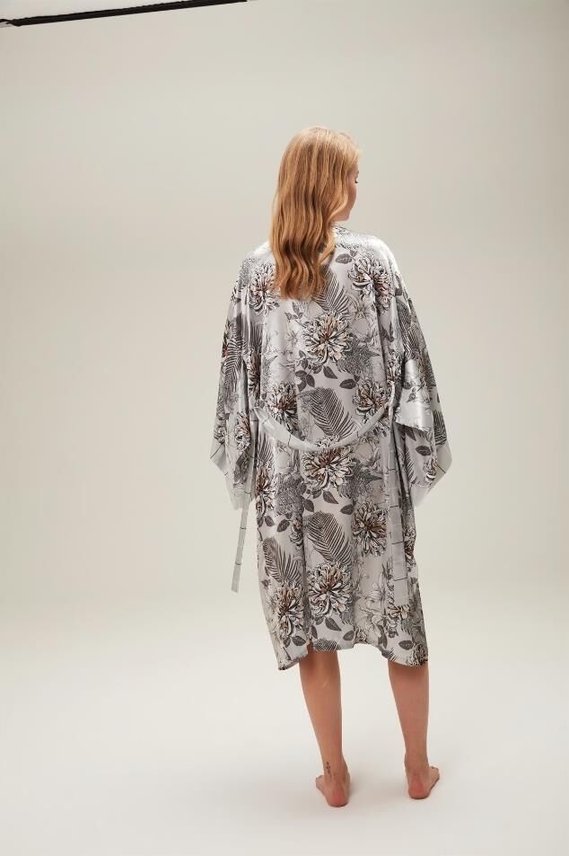 Nazik Home Zen Sabahlık Şort Büstiyer 3'lü Takım Gri M