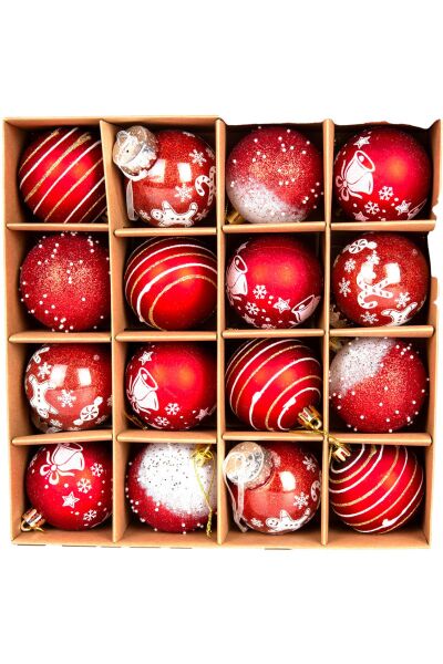 Yılbaşı Ağaç Süsü Yılbaşı Ağaç Topu 16 Lı Set Kırmızı 6cm