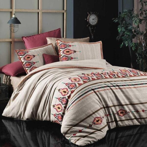 Sarev Yousa Flanel Nevresim Takımı Bej Çift Kişilik