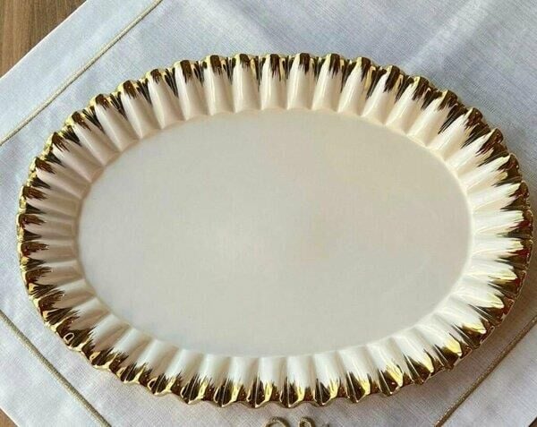 Roy King Daisy Oval Sunum Tabak Altın 38 cm