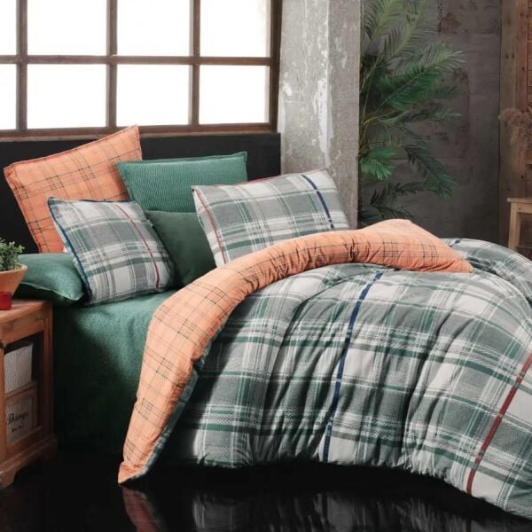 Sarev Helge Flanel Nevresim Takımı Yeşil Çift Kişilik