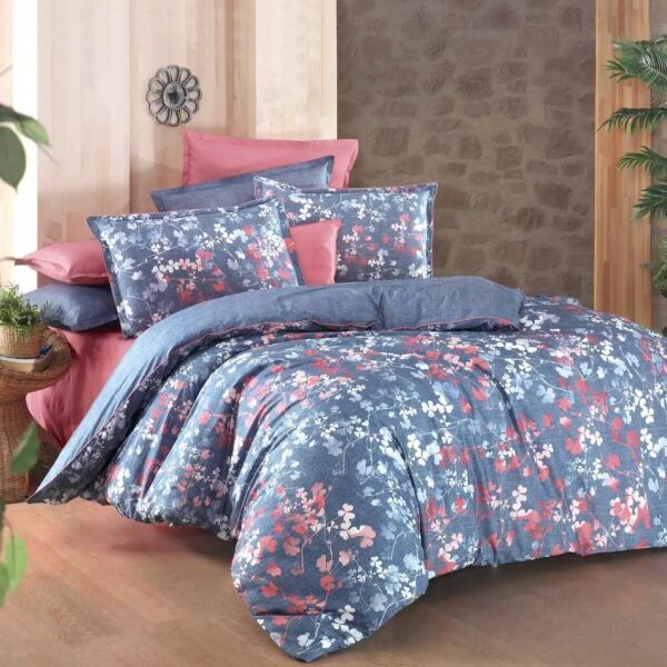 Sarev Enola Fancy Poplin Nevresim Takımı Mavi Çift Kişilik