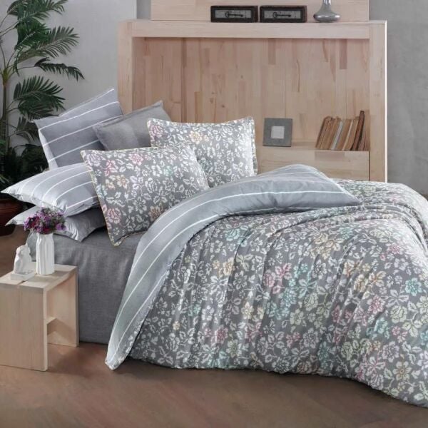 Sarev Erica Fancy Poplin Nevresim Takımı Gri Çift Kişilik