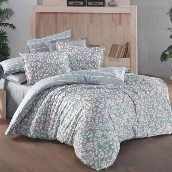 Sarev Erica Fancy Poplin Nevresim Takımı Gri Çift Kişilik