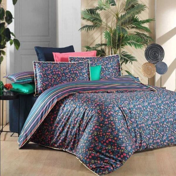 Sarev Selin Saten Nevresim Takımı Lacivert Tek Kişilik