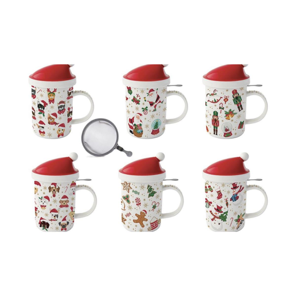 Easy Life Porselen Kupa, Kapaklı ve Metal Demlikli 370 ml 6 Farklı Tasarım