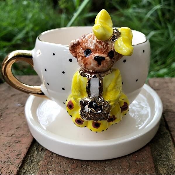 Magic Home Teddy Puantiyeli Gelin Seramik Fincan Sarı