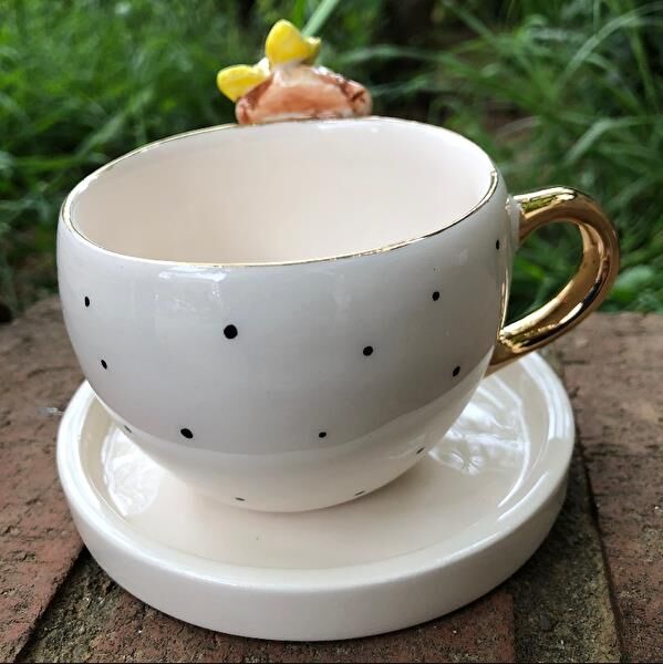 Magic Home Teddy Puantiyeli Gelin Seramik Fincan Sarı