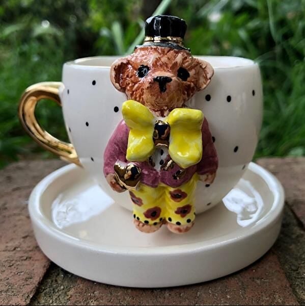 Magic Home Teddy Puantiyeli Damat Seramik Fincan Sarı