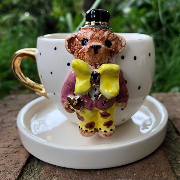 Magic Home Teddy Puantiyeli Damat Seramik Fincan Sarı