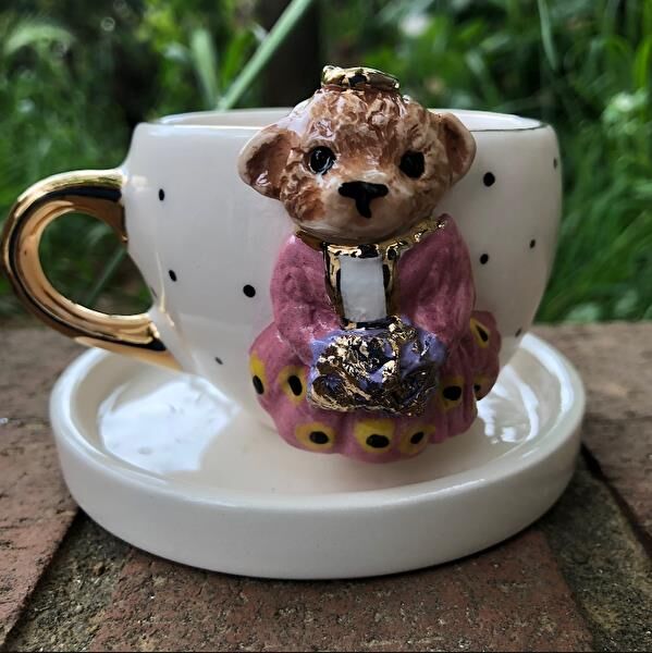 Magic Home Teddy Puantiyeli Gelin Seramik Fincan Pembe