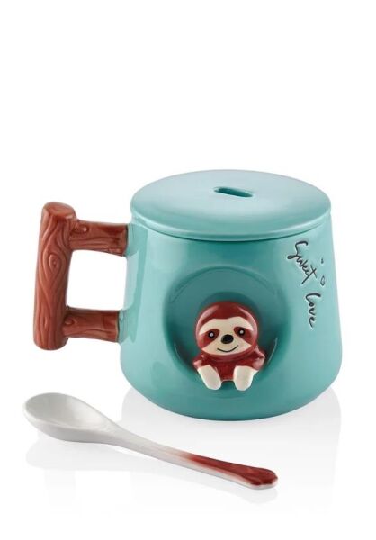 The Mia Tembel Hayvan Kapaklı ve Kaşıklı Kupa 370 ml