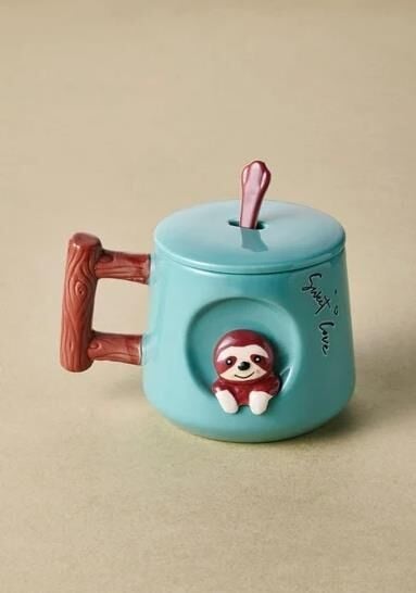 The Mia Tembel Hayvan Kapaklı ve Kaşıklı Kupa 370 ml