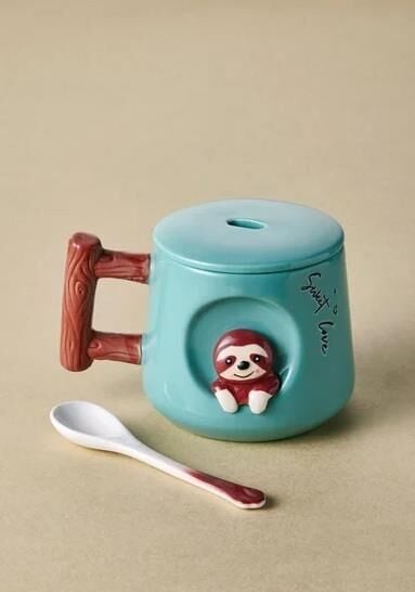 The Mia Tembel Hayvan Kapaklı ve Kaşıklı Kupa 370 ml