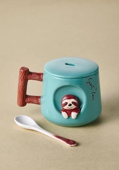 The Mia Tembel Hayvan Kapaklı ve Kaşıklı Kupa 370 ml