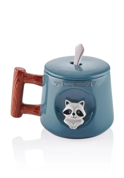The Mia Rakun Kapaklı ve Kaşıklı Kupa 370 ml