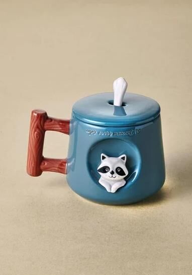 The Mia Rakun Kapaklı ve Kaşıklı Kupa 370 ml