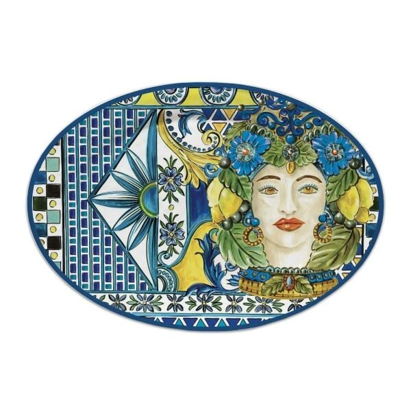 Baci Milano Sicily Melamin Oval Servis Tabağı 51 cm x 35,5 cm Mavi