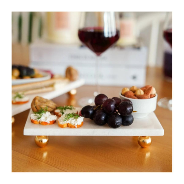 The Mia Marbre Mermer Boncuk Ayaklı Servis 20 x 10 cm Beyaz