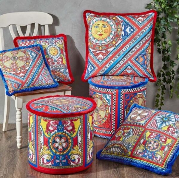 Baci Milano Sole Mio Kadife Yastık 45x45 cm - Mavi