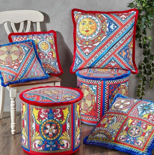 Baci Milano Sole Mio Kadife Yastık 60x60 cm - Mavi